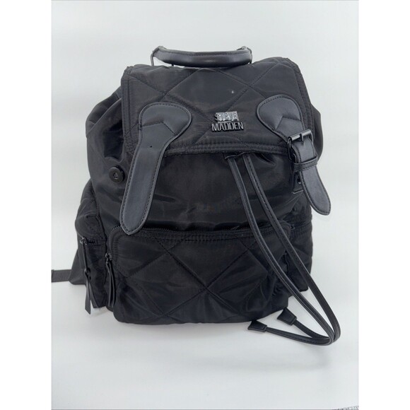 Steve Madden Bqueens Black Quilted Large Backpack Bag Pockets - Picture 1 of 11